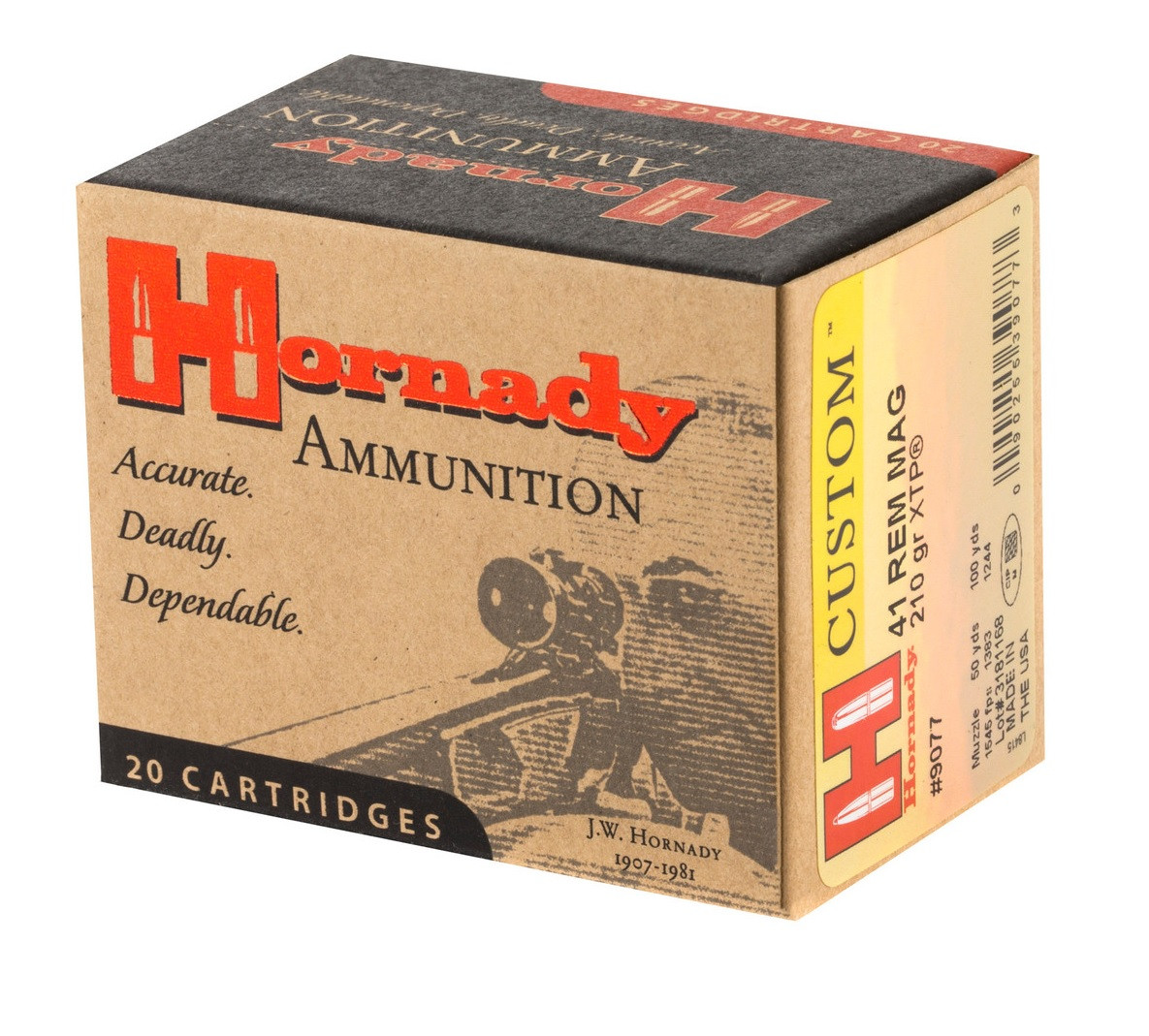 Hornady 41 Rem Magnum Ammunition Custom H9077 210 Grain Jacketed Hollow Point 20 rounds