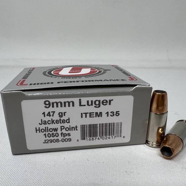 Underwood 9mm Luger Ammunition UW135 147 Grain Jacketed Hollow Point 20 Rounds