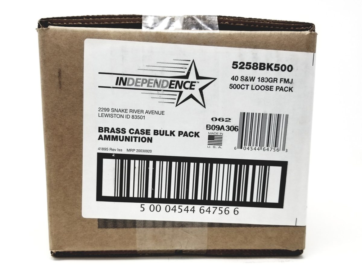 CCI 40 S&W Ammunition Independence 5258BK500 180 Grain Full Metal Jacket Loose Bulk Pack of 500 Rounds