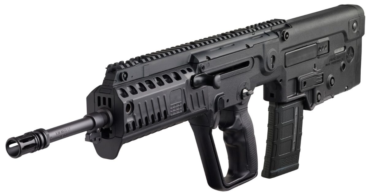 IWI Tavor X95 5.56 NATO black bullpup rifle with folding backup iron sights