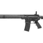 FN semi-automatic rifle with 16-inch barrel, black finish, muzzle brake, and adjustable stock
