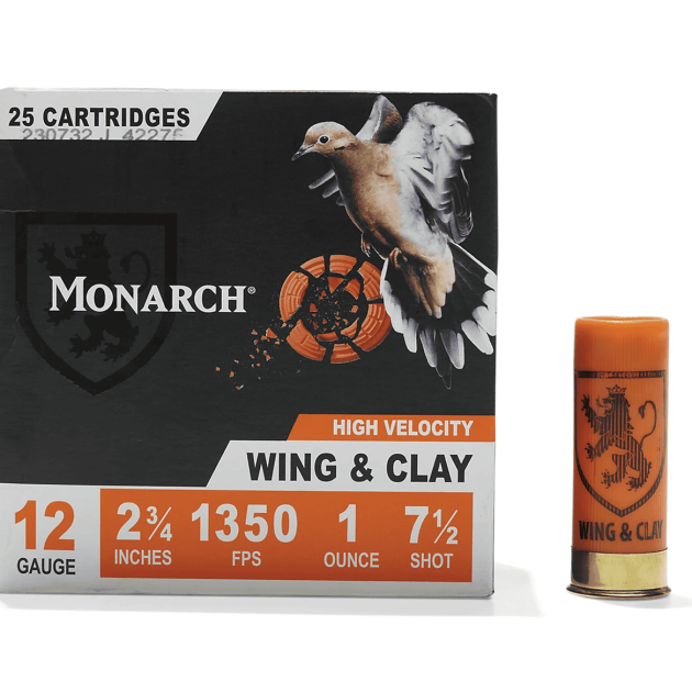Monarch High Velocity Wing & Clay 12 GA | 2.75", 1 oz, #7.5, 1350 FPS | 25 Rounds | #164867