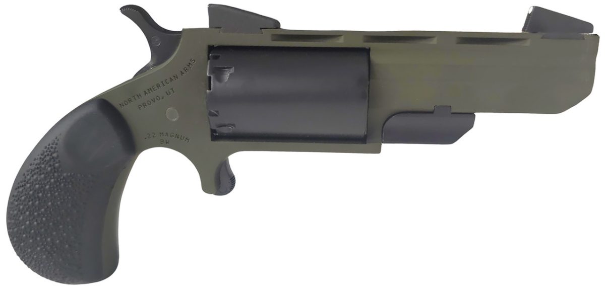 North American Arms NAA-TGH-CB Green Huntsman Mini Revolver .22WMR 5 Rounds 2" SAO OD Green/Black/Rubber Grips W/ .22LR Conversion Cylinder