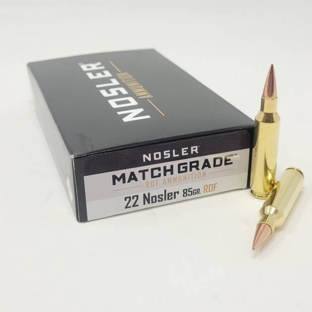 Nosler 22 Nosler Ammunition 85 Grain Reduced Drag Factor NOS60162 20 Rounds