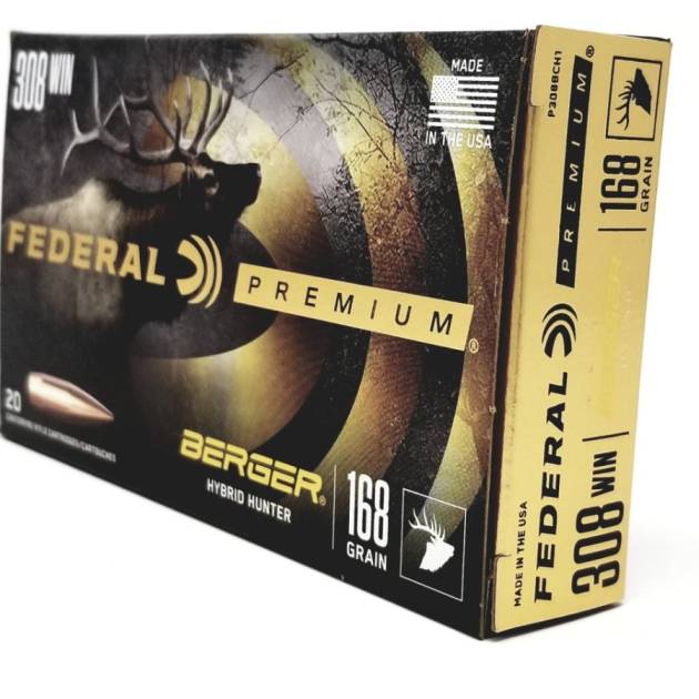 Federal 308 Win Ammunition P308BCH1 168 Grain Berger Hybrid Hunter 20 Rounds