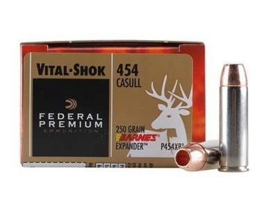Federal 454 Casull Ammunition Vital-Shok P454XB1 250 Grain Barnes XPB Hollow Point Lead-Free 20 rounds