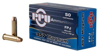 Prvi PPU 357 Magnum Ammunition PPH357MF 158 Grain Flat Point Jacketed 50 Rounds