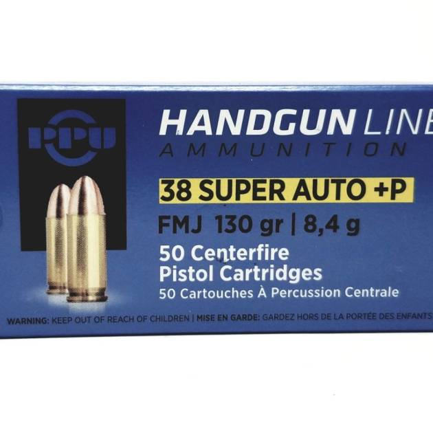 Prvi PPU 38 Super Auto +P Ammunition Handgun PPH38SU 130 Grain Full Metal Jacket 50 Rounds