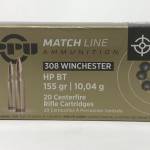 Pruvi PPU 308 Winchester Ammunition PPM3081 155 Grain Boat Tail Hollow Point 20 Rounds
