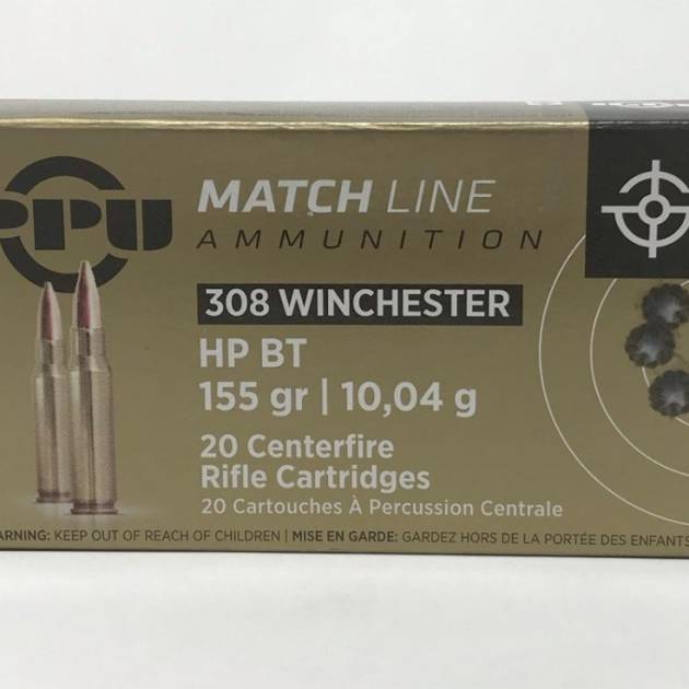 Pruvi PPU 308 Winchester Ammunition PPM3081 155 Grain Boat Tail Hollow Point 20 Rounds