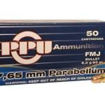 Prvi PPU 30 Luger Ammunition PPH765P (7.65mm Parabellum) 93 Grain Full Metal Jacket 50 Rounds