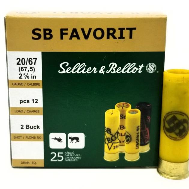 Sellier & Bellot 20 Gauge Ammunition SB20BSA 2-5/8" 2 Buck 12 Pellets 25 Rounds