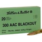 Sellier & Bellot 300 AAC Blackout Ammunition SB300BLKA 124 Grain Full Metal Jacket 20 rounds