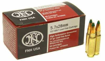 FNH 5.7x28mm Ammunition SS198LF 27 Grain Green Tip Hollow Point 50 Rounds