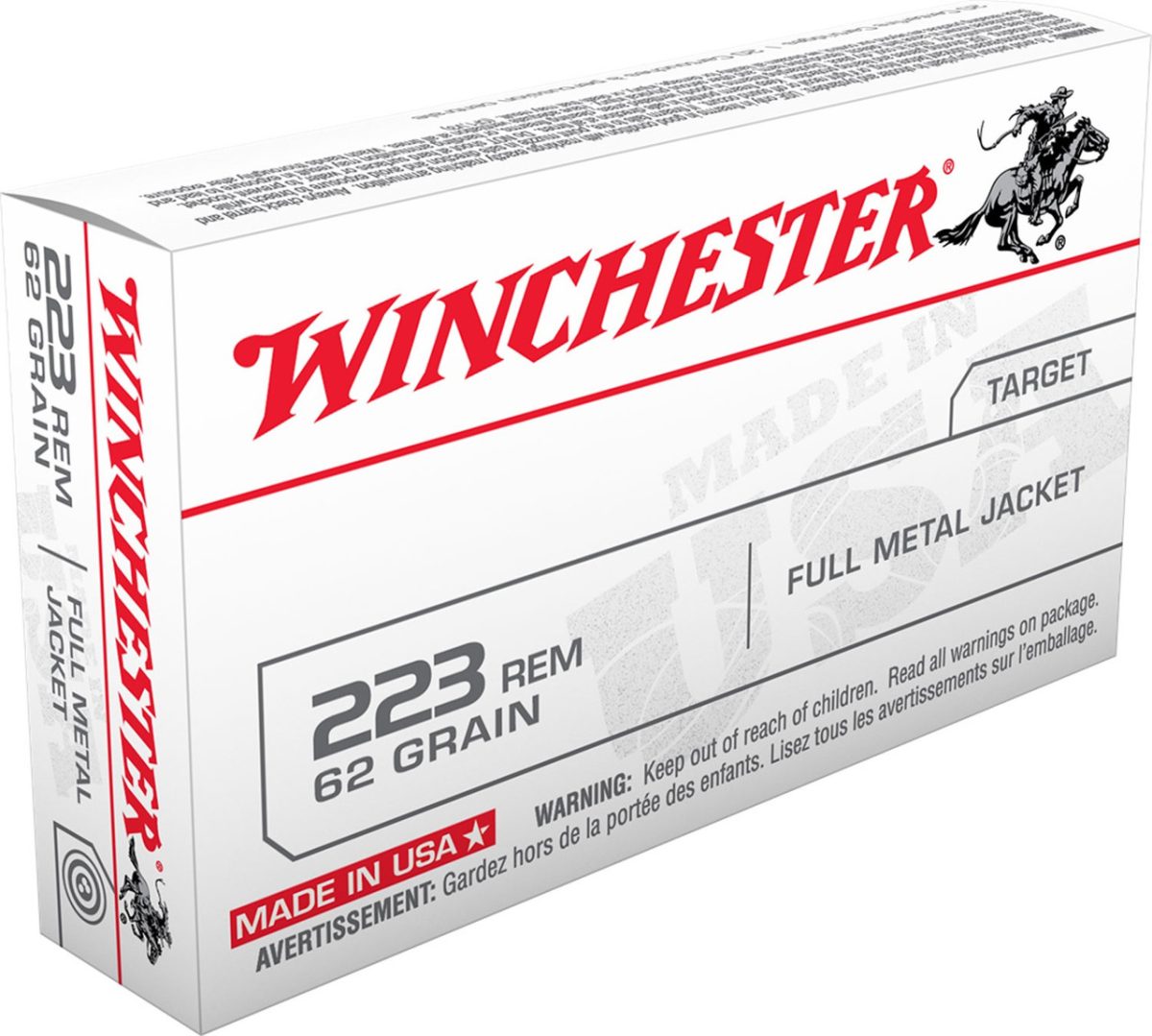 Winchester 223 Rem Ammunition USA223R3 62 Grain Full Metal Jacket 20 Rounds