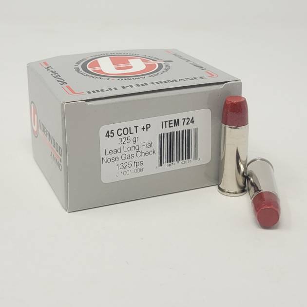 Underwood 45 Colt +P Ammunition UW724 325 Grain Hard Cast Coated Long Flat Nose Gas Check 20 rounds