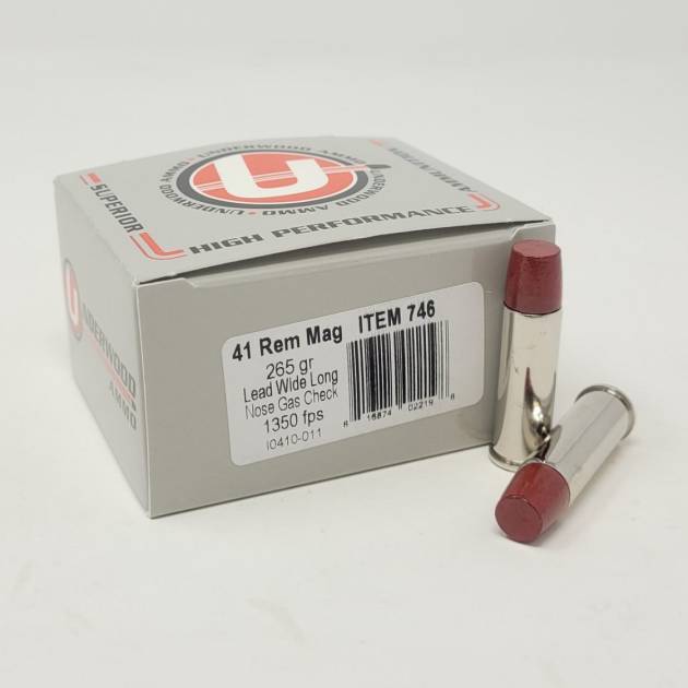 Underwood 41 Rem Mag Ammunition UW746 265 Grain Lead Wide Long Nose Gas Check 20 Rounds