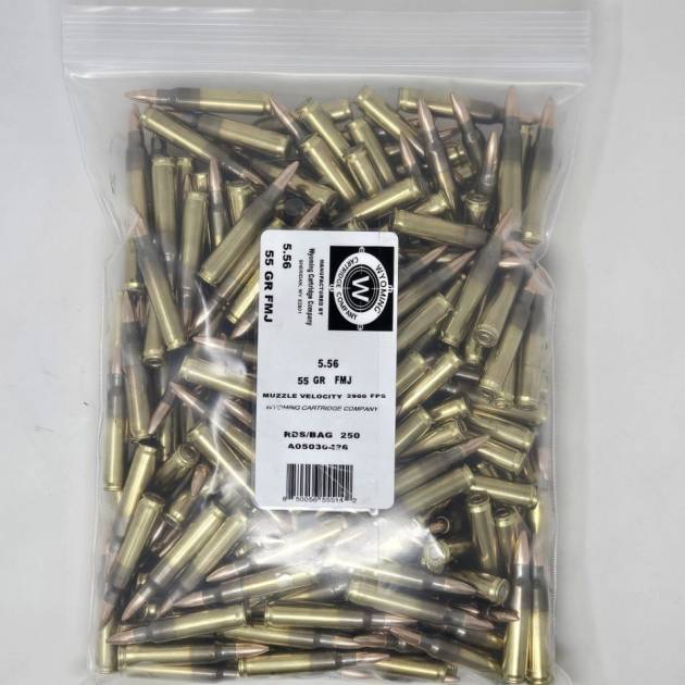 Wyoming Cartridge Company 5.56x45mm NATO Ammunition WCC556A250 55 Grain Full Metal Jacket BAG 250 Rounds