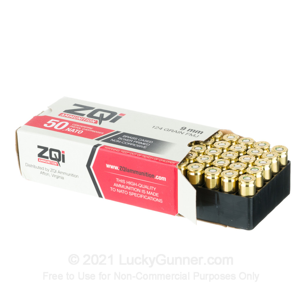 ZQI 9mm NATO Handgun Ammo - 124 Grain | FMJ | 50 Round Box - Image 3