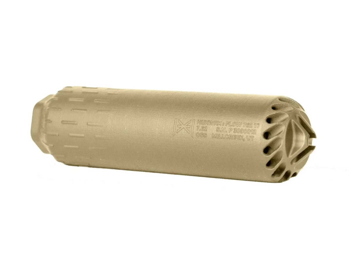 HUXWRX FLOW 762 Ti FDE suppressor with included 5/8-24 muzzle brake