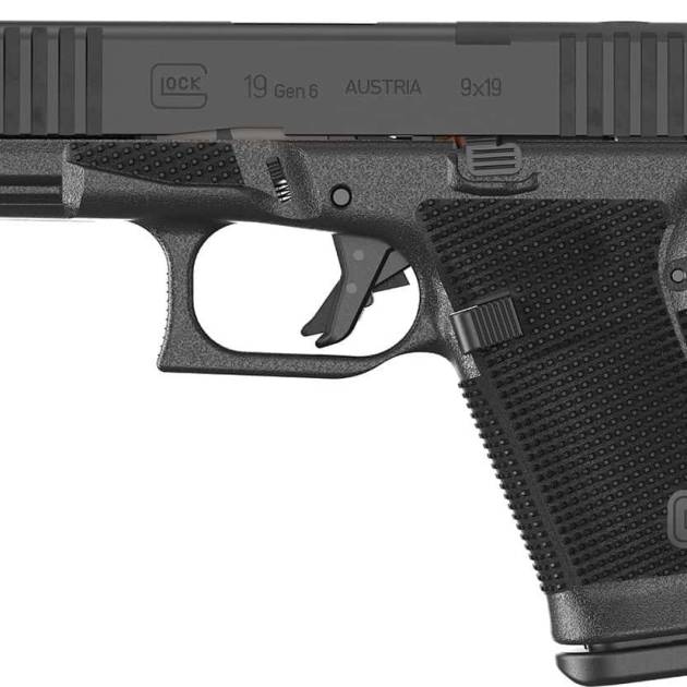 Glock 19 Gen6 9mm pistol with black polymer frame and optic-ready slide