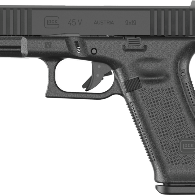 Glock 45 V 9mm black pistol with fixed sights and front slide serrations