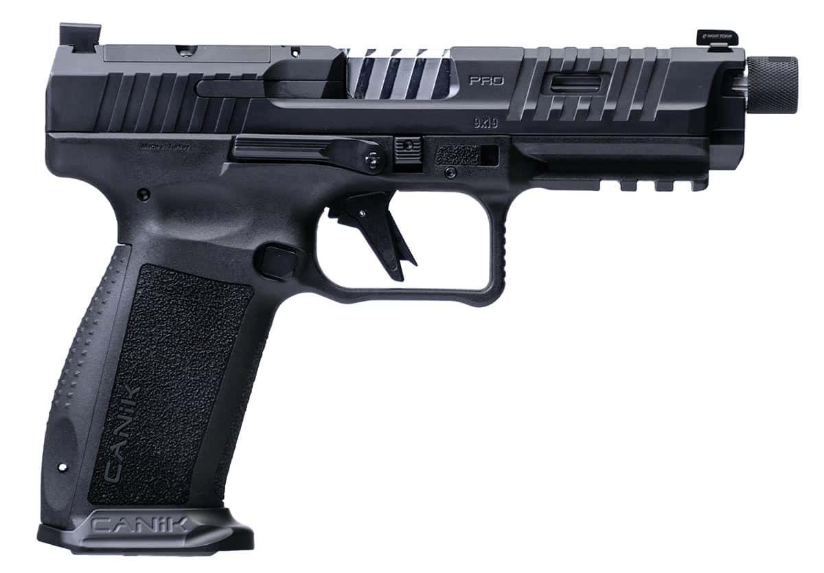 Canik METE SFT Pro 9mm pistol with 5-inch threaded barrel and optic-ready slide