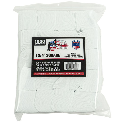COTTON FLANNEL PATCHES - 7MM-.38 CAL./6MM, 1000 COUNT