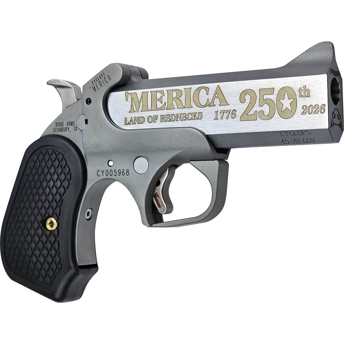 Bond Arms 250th 'Merica Derringer .45-70 Govt 1rd Capacity 4.25" Stainless Barrel Rough Finish B6 Extended Grip