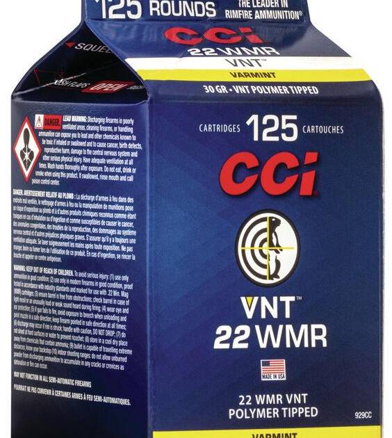 CCI Varmint Rimfire Ammunition .22 WMR 30 gr VNT 2200 fps 125/ct