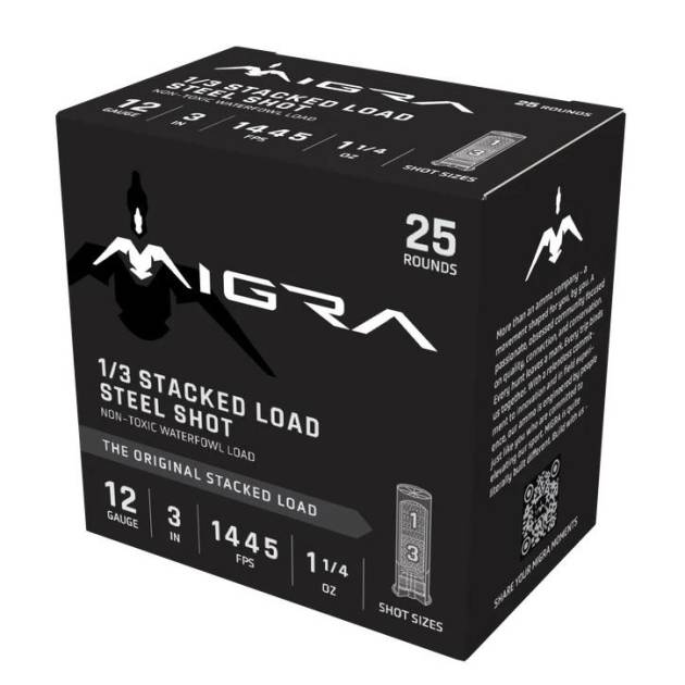 Migra Waterfowl Steel Stacked Load Shotshell 12ga 3" 1-1/4oz 1445 fps #1 & #3 25/ct