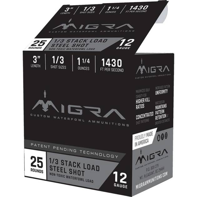 Migra Waterfowl Steel Shot Shotshells 12 ga 3" 1-1/4 oz 1430 fps #1/#3 25/ct