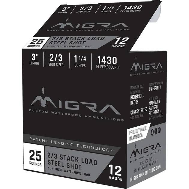 Migra Waterfowl Steel Shot Shot Shells 12 ga 3" 1-1/4 oz #2#3 1430 fps 25/ct
