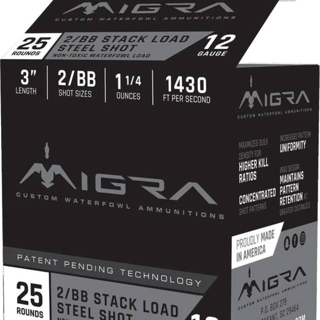 Migra Waterfowl Steel Shot Shotshell 12 ga 3" 1-1/4 oz 1430 fps #2-BB 25/ct