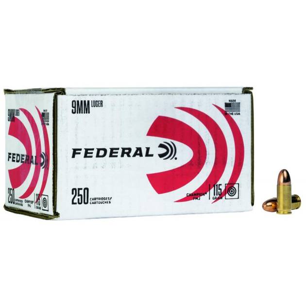 Federal Champion Training Handgun Ammunition 9mm Luger 115 gr FMJ 1125fps 250/ct Bulk