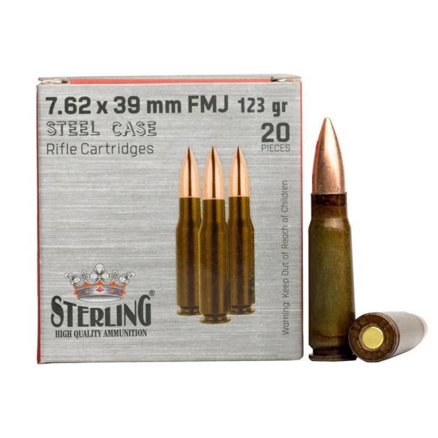 Global Ordnance Sterling Steel Case Rifle Ammunition 7.62x39mm 123gr FMJ 2362 fps 20/ct