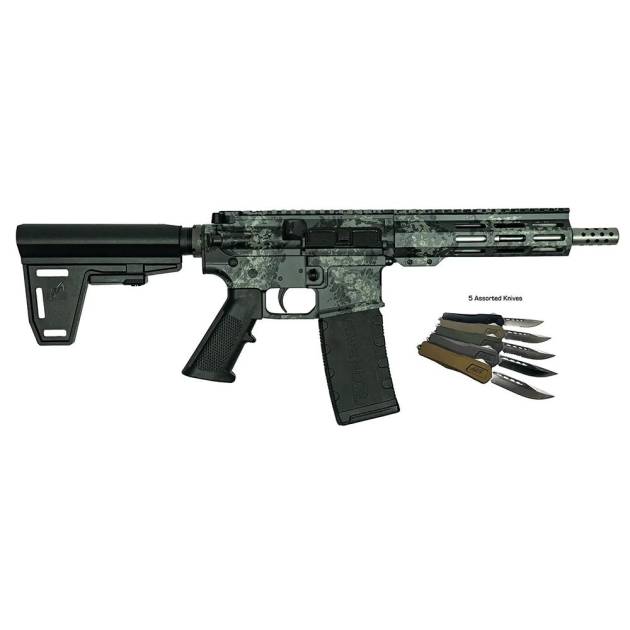 Great Lakes AR-15 Pistol .223 Wylde 30rd Magazine 7" Barrel Lichen Grey with 5 OTF 3-1/2" Blade Knives