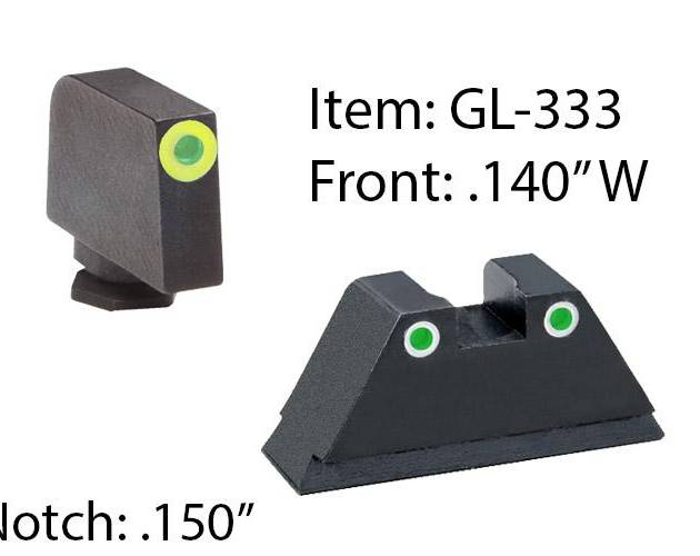 Amerigo Custom Combination Tall Suppressor Height Set - All Glock Models Except 42 43 / Front Tritium - Green / Front Outline - LumiGreen / Rear Trit