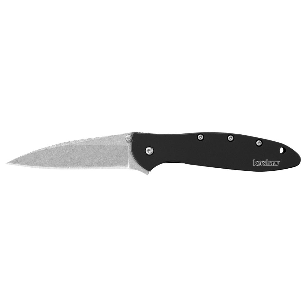 Kershaw Ken Onion Leek Folding Knife 3" Stonewashed Drop Point Blade Black