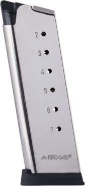 Mec-Gar 1911 Officer Handgun Magazine with Removable Buttplate & Follower .45 ACP HT Nickel 7 rds High Cap