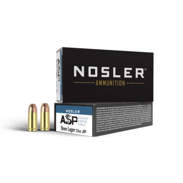 Nosler ASP Handgun Ammunition 9mm Luger 124 gr JHP 1150 fps 50/ct