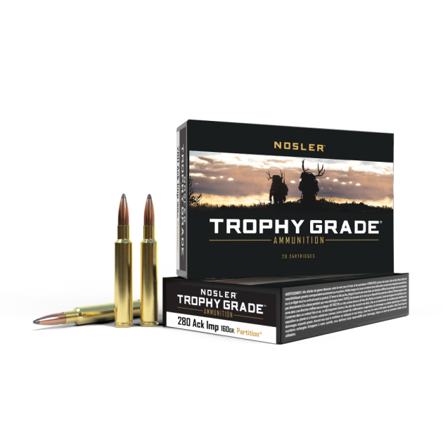 Nosler Partition Trophy Grade Rifle Ammunition 280 Ackley Improved 160 gr PSP 2950 fps 20/ct