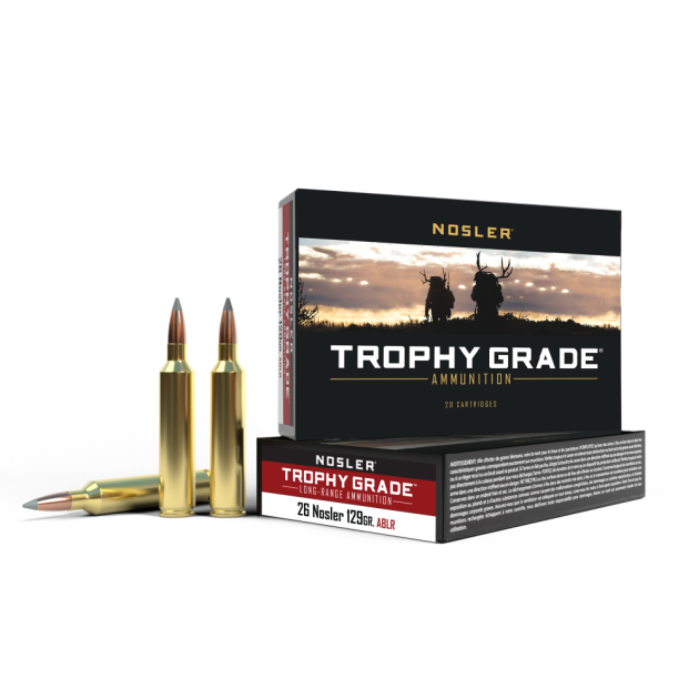 Nosler Accubond Long Range Trophy Grade Rifle Ammunition 26 Nosler 129 gr PT 3400 fps 20/ct