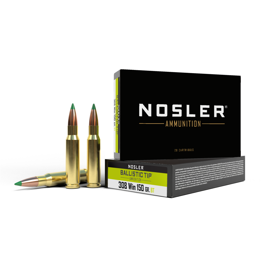 Nosler Ballistic Tip Hunting Rifle Ammunition .308 Win 150gr PT 2800 fps 20/ct