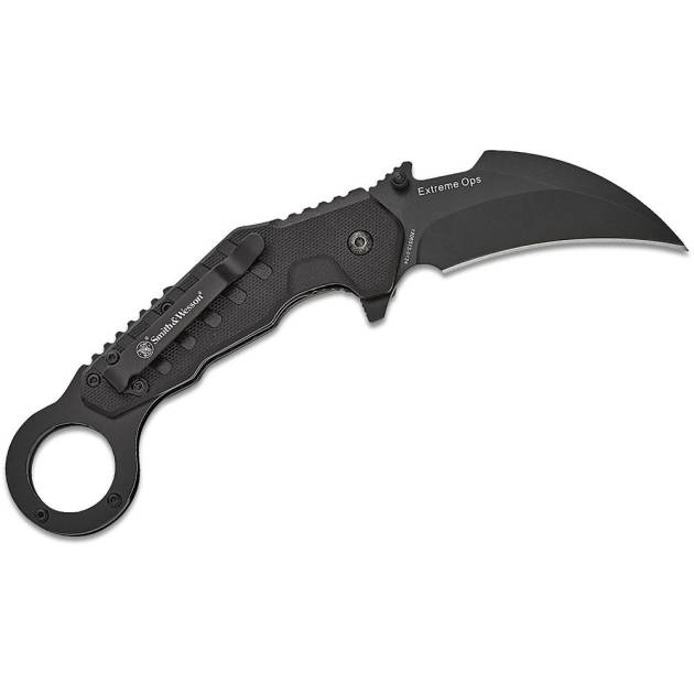 Smith & Wesson Extreme Ops Karambit Assisted Folding Knife 3" Hawkbill Blade Black