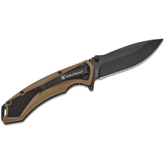 Smith & Wesson Extreme Ops Spring Assist Folding Knife 3-1/4" Drop Point Blade Black Tan