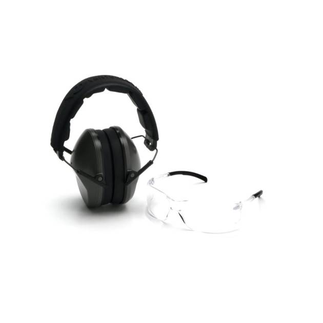 Pyramex Low-Profile Combo Kit Clear Shooting Glasses and Passive Earmuff 24dB OD Green