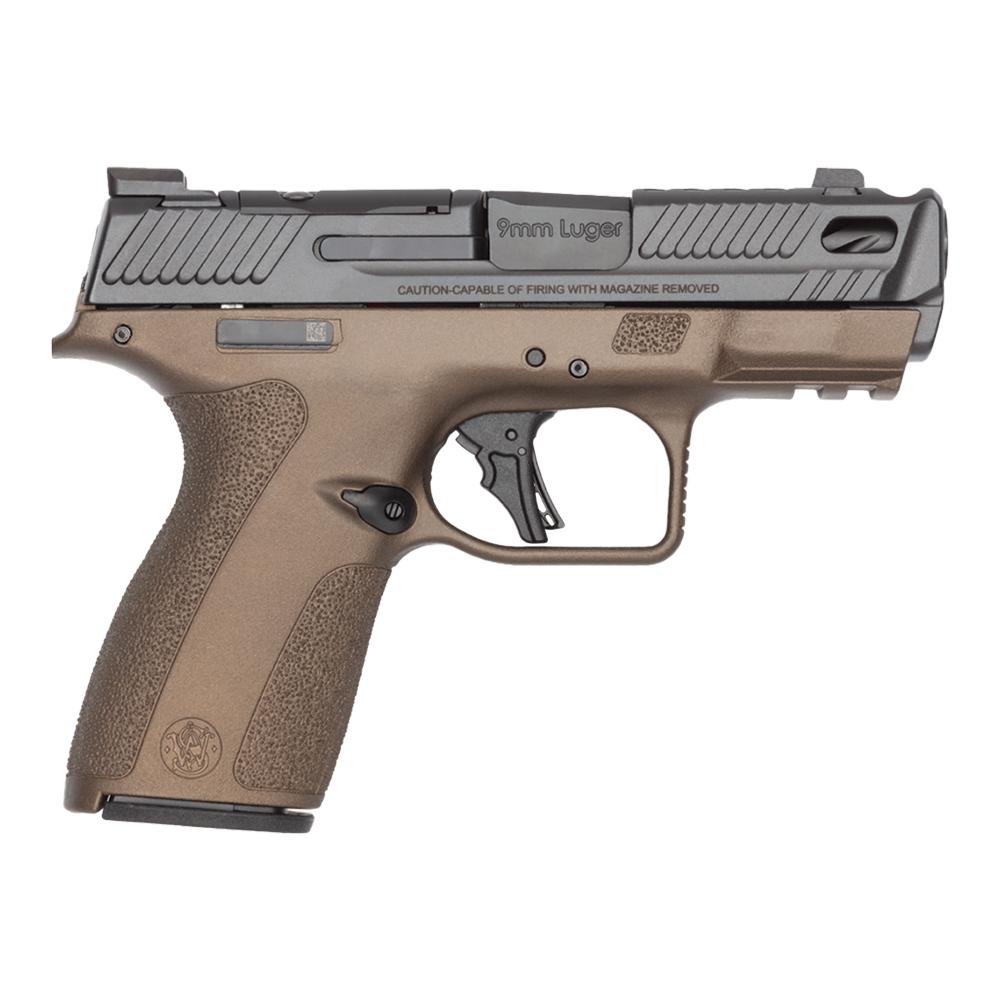 S&W PC Shield-X Carry Comp Midnight Bronze Handgun 9mm Luger 13(1)&15(1)rd Magazines 3.6" Ported Barrel Thumb Safety