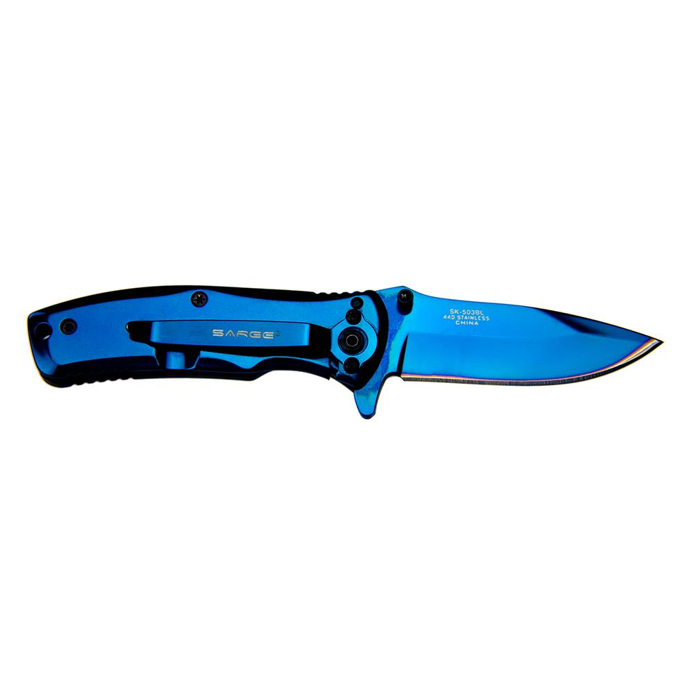 Sarge Knives Phase Folding Knife 2-1/2" Drop Point Blade Blue Tin