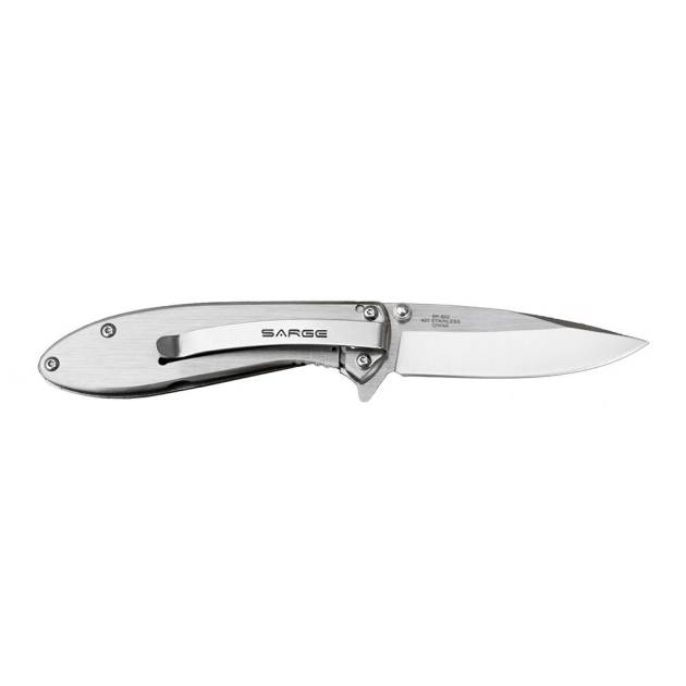 Sarge Knives Hawk Swift Assist Folder Knife 3-1/8" Clip Point Blade Chrome